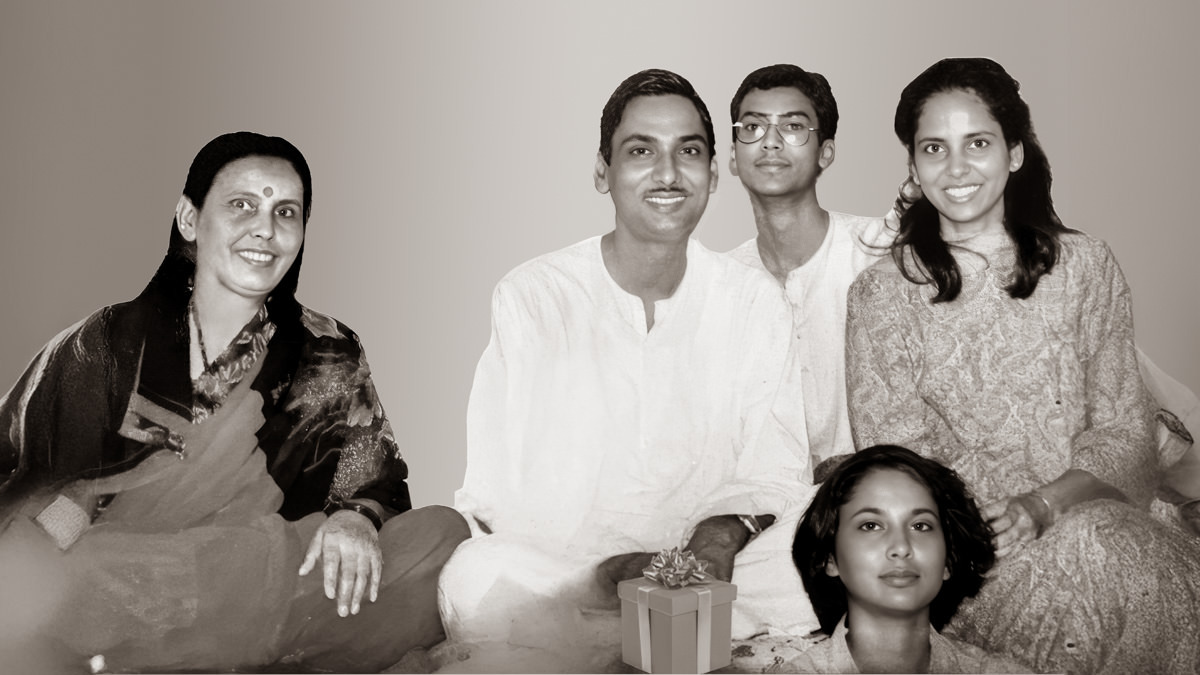Tanuja’s Family – June 1993. L to R: Mother: Mrs. Tilotma Sharma, Father: Mr. NC Sharma, Younger Brother: Jatin Sharma, Tanuja, and Younger Sister: Asha Sharma